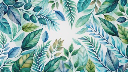 Watercolor blue green leaf pattern with botanical foliage background, watercolor, blue, green, leaf, pattern