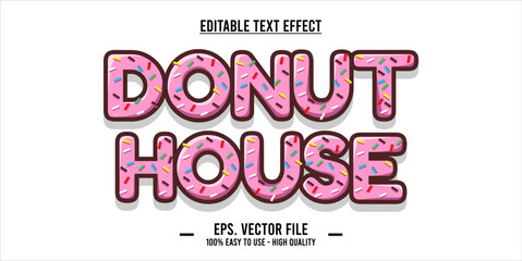 The word DONUT HOUSE is made with pink donut illustration on white background, Vector illustration design.