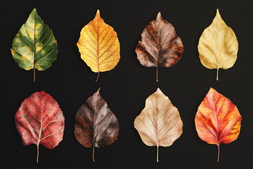 Obraz premium Seasonal changes in leaf color from green to red yellow and brown.