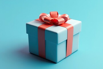 Obraz premium Blue Gift Box with Red Ribbon on Blue Background
