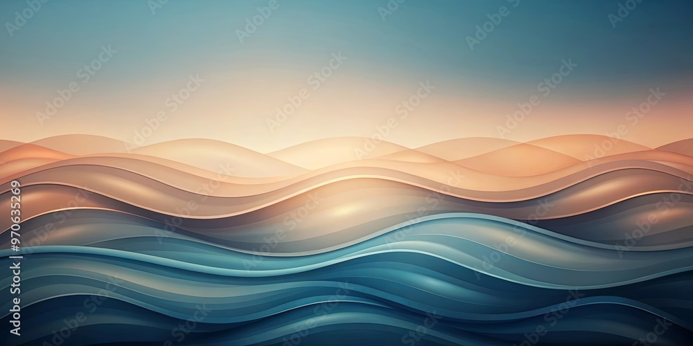 Wall mural abstract background with slate blue and peach tones, featuring wave patterns and gentle blur