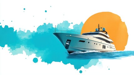 Elegance in Watercolor: Opulent Yacht or Car Symbolizing Success and Luxury with Copyspace
