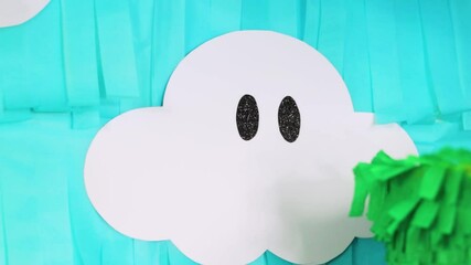 Colorful Geek-themed party decoration featuring cartoon cloud design with bright colors