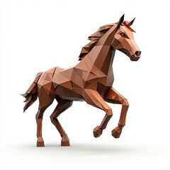 Obraz premium Geometric Low Poly Horse Sculpture in Earthy Brown Tones