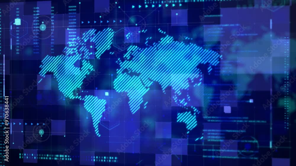 Poster abstract background for cyber futuristic and technology concept with world map and basic shape eleme