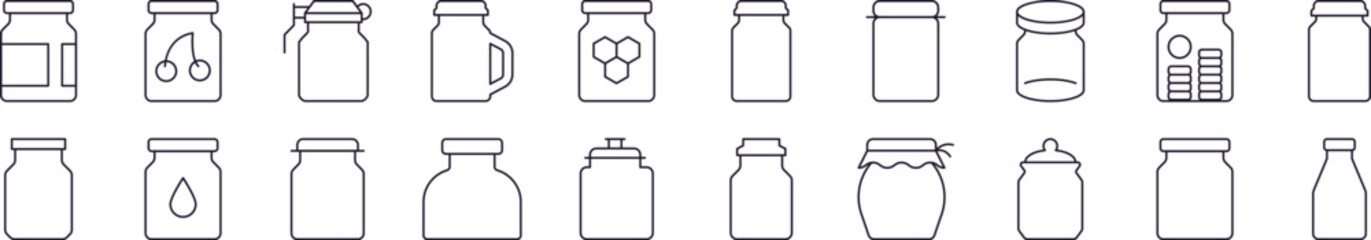 Glassware Bundle of Related Line Icons. Editable Stroke for Design, Web Sites, Apps, Cards. Contains Linear Images of Glass Jar