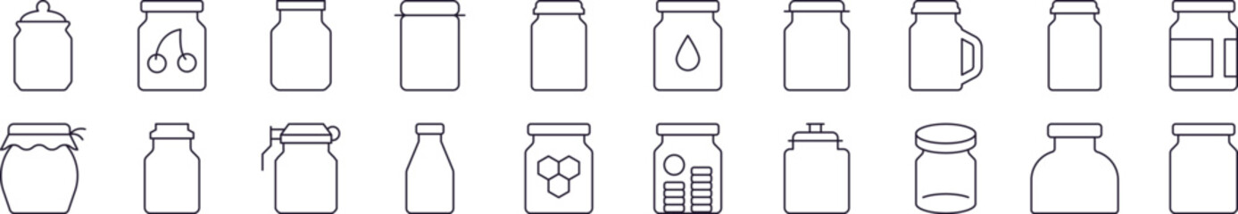 Glass Jar Glassware Outline Style Icons for Design, Cards, Apps, Social Networks