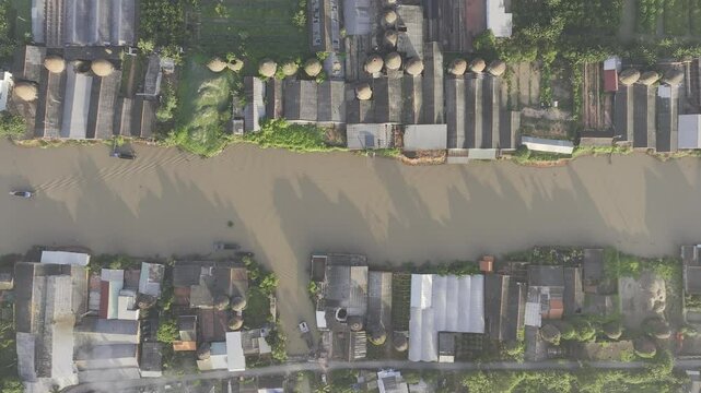 Aerial view of ancient Mang Thit brick village, Mekong Delta, Vietnam
