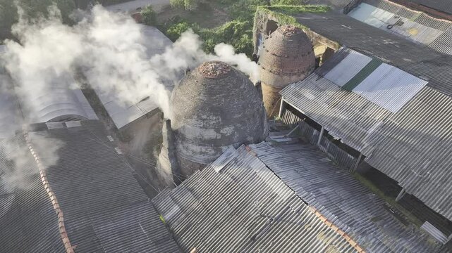 Aerial view of ancient Mang Thit brick village, Mekong Delta, Vietnam