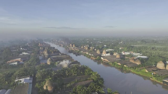 Aerial view of ancient Mang Thit brick village, Mekong Delta, Vietnam