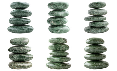 Stacked smooth pebbles in different arrangements isolated on transparent background