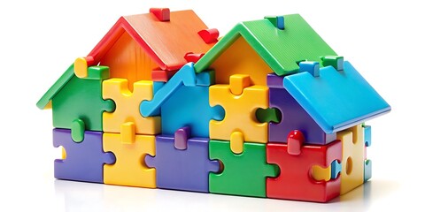 a colorful house shaped puzzle made of interlocking