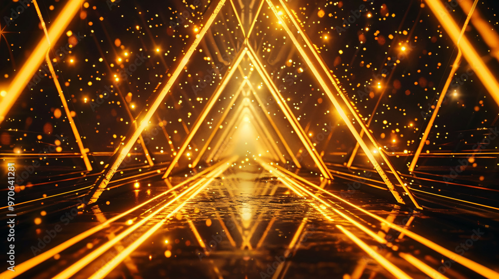 Aufkleber a mesmerizing digital scene showcasing glowing golden triangles leading to a bright light, creating 