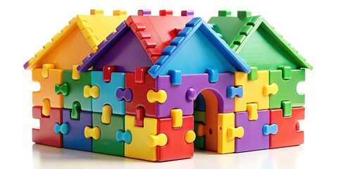 a colorful house shaped puzzle made of interlocking