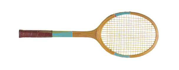 old wooden tennis racket isolated on white background