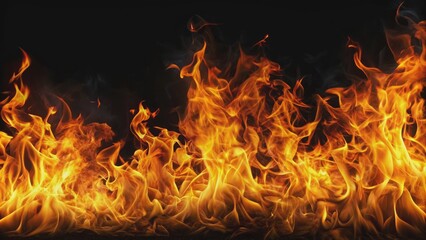 Fototapeta premium Abstract fire flames over black background, fire, flames, heat, abstract, light, burning, hot, bright, energy, fiery