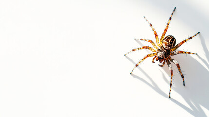 Obraz premium Minimalist Solitary Spider on White Background with Subtle Shadows for Negative Space Effect