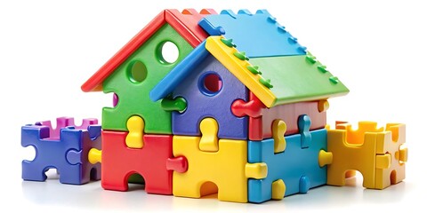 a colorful house shaped puzzle made of interlocking
