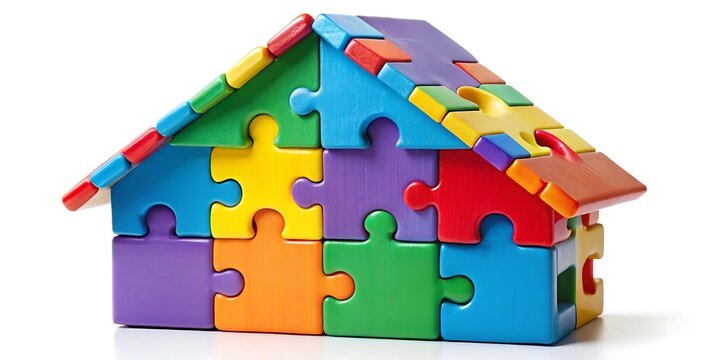 recommend clip art: a colorful house shaped puzzle made of interlocking