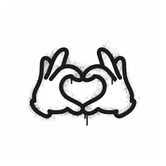 Spray Painted Graffiti love hand symbol Sprayed isolated on white background. graffiti love hand icon with overspray in black on white. Vector illustration.