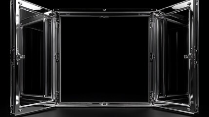 Obraz premium Silver chrome window frames are isolated on a solid black background design. isolated on a solid black background. Illustrations design 