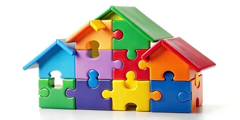 a colorful house shaped puzzle made of interlocking