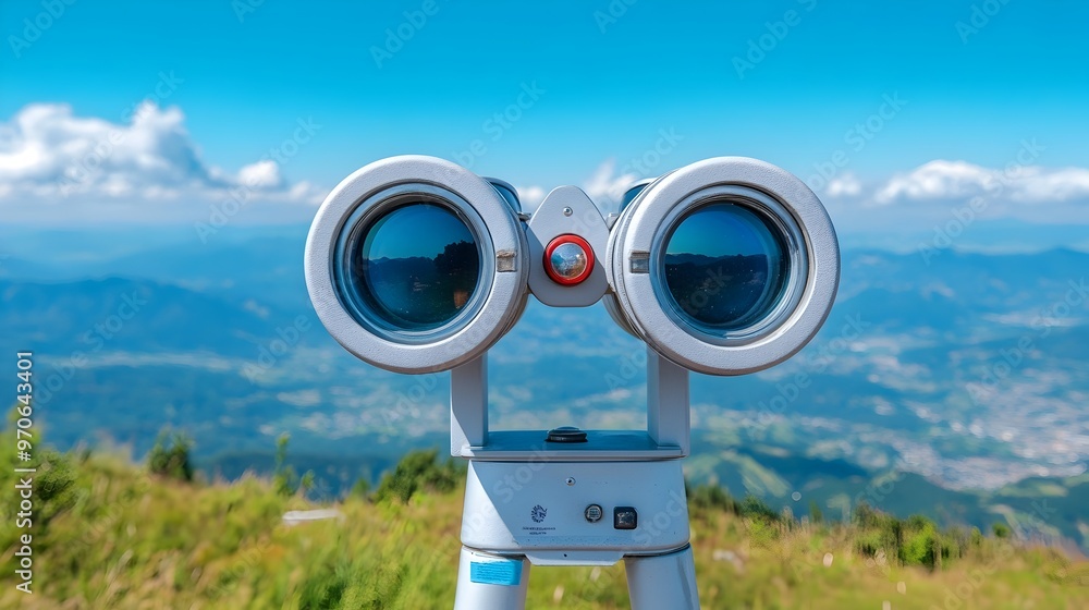 Wall mural coin operated binoculars offering panoramic landscape views at scenic overlook