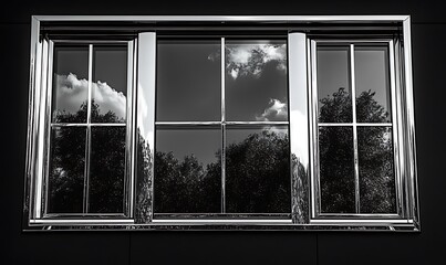 Fototapeta premium Silver chrome window frames are isolated on a solid black background design. isolated on a solid black background. Illustrations design 