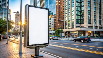 A white blank billboard on a busy city street, ready for your design