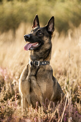 beautiful Belgian shepherd dog in nature happy