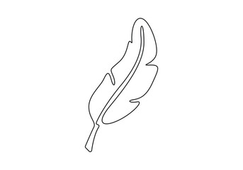 Bird feather continuous one line drawing. Isolated on white background vector illustration