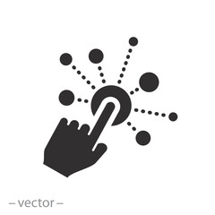 user touch here icon, simple interaction, interactive screen with button click finger, digital technology concept, hand pointer, flat vector illustration