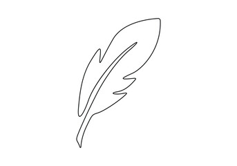 Bird feather continuous one line drawing. Isolated on white background vector illustration