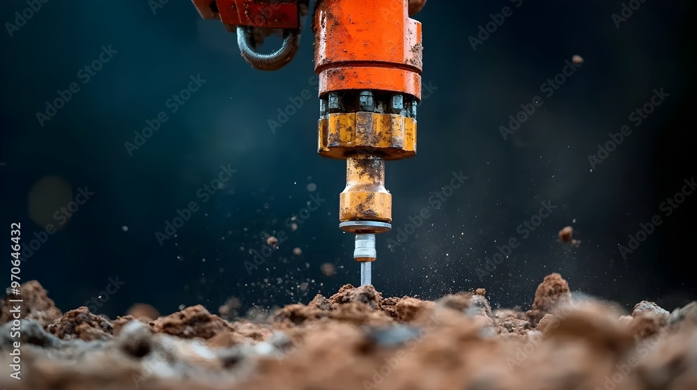 Aufkleber drill bit cutting through rock layers in remote location for groundwater search