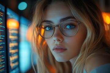  AI cyber security concept. Diverse IT specialist team analyzing artificial intelligence online risk threats to consumer data & privacy. Software developers coding & ethical hacking in dark office 