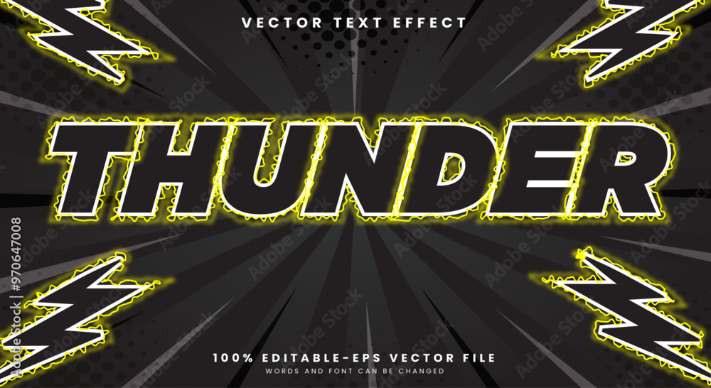 Poster thunder editable text effect template with electric text style theme
