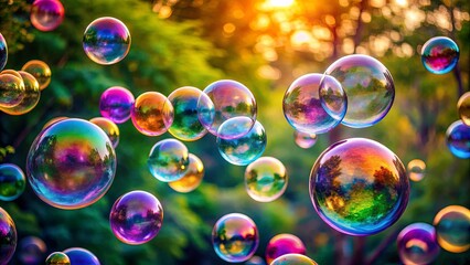 Naklejka premium Vibrant and colorful soap bubbles floating in the air
