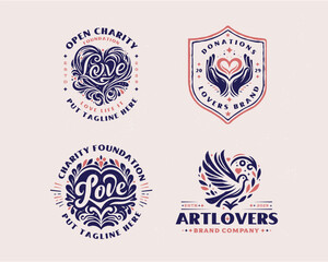 Naklejka premium set vintage classic charity love foundation logo for organization