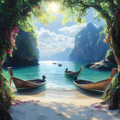 This captivating image showcases a tranquil tropical beach in Thailan