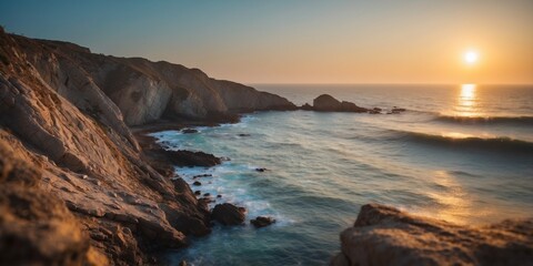 Coastal cliffs with a view of the horizon.