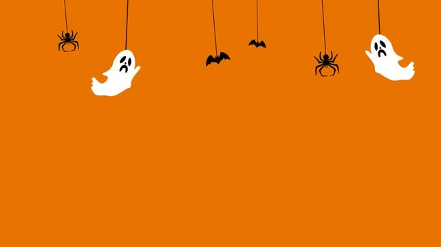 Halloween animated footage landscape with bats, spider, and spooky orange background