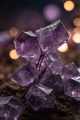 Fototapeta premium Glowing Purple Crystal Formations in a Night Sky.