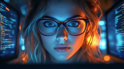  AI cyber security concept. Diverse IT specialist team analyzing artificial intelligence online risk threats to consumer data & privacy. Software developers coding & ethical hacking in dark office 