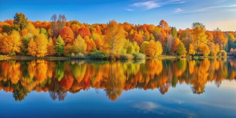 Autumn trees reflected in calm water , Fall, foliage, reflection, serene, nature, trees, colors, seasonal, peaceful, tranquil