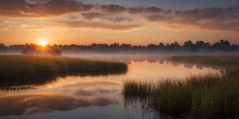 Fototapeta premium Experience breathtaking beauty of a sunrise over a stunning marsh.