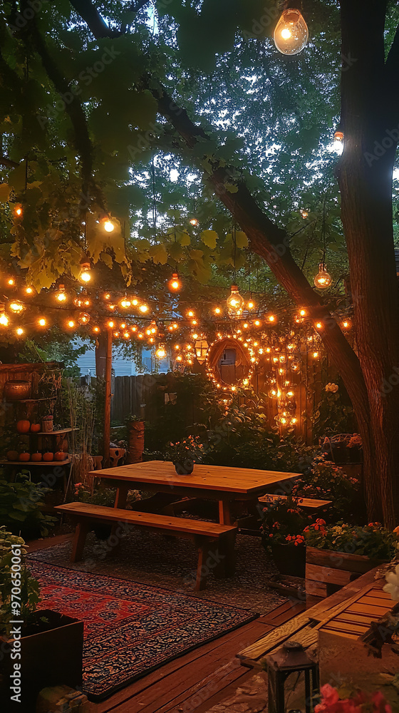 Sticker Elegant LGBT Halloween Garden Party with Festive String Lights and Decor