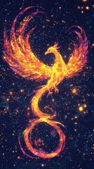 Phoenix Rising From The Ashes In A Starry Sky