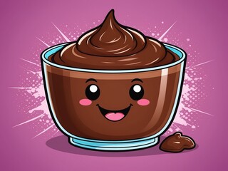 cartoon style of Chocolate pudding smiling happy kawaii cartoon character vector illustration