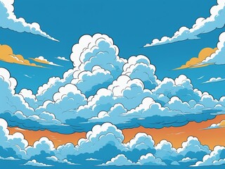  cartoon style of hand drawn cartoon beautiful sky-blue sky white clouds illustration background