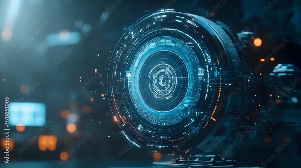 Poster futuristic holographic projection in a high tech laboratory setting